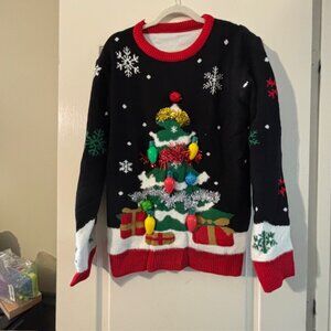 NWOT Ugly Christmas Sweater for Women, LED Light Up Christmas Trees SZ L